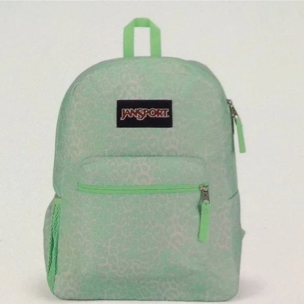 JanSport Backpack Cross Town Green Digital Cheetah Print School Bag Lime